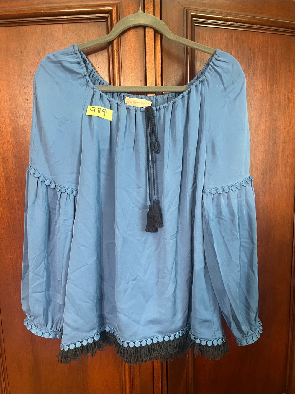 Tory Burch Blue Tassel Peasant Top Size 6❤️❤️